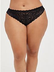 Plus Size Open Gusset Thong Panty - Lace Black, RICH BLACK, hi-res
