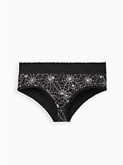 Wide Lace Trim Cheeky Panty - Cotton Webs Black And Silver, RAINBOW WEBS, hi-res