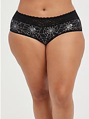 Plus Size Wide Lace Trim Cheeky Panty - Cotton Webs Black And Silver, RAINBOW WEBS, hi-res