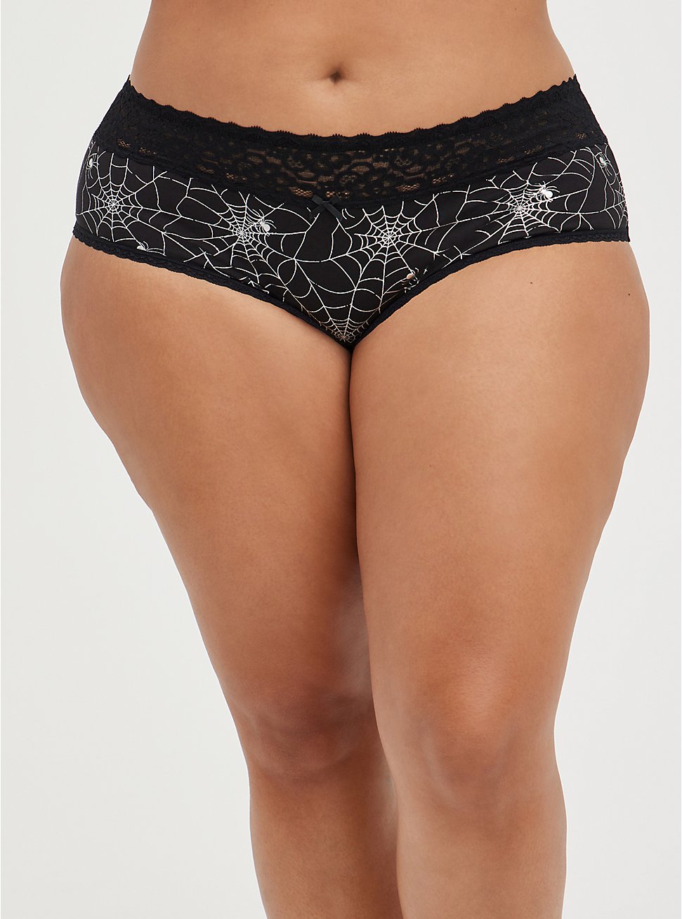 Wide Lace Trim Cheeky Panty - Cotton Webs Black And Silver, RAINBOW WEBS, hi-res