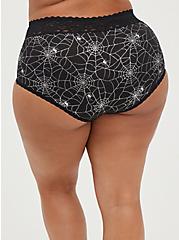 Wide Lace Trim Brief Panty - Cotton Webs Black And Silver, RAINBOW WEBS, alternate