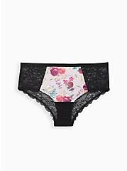 Plus Size Hipster Panty - Satin Floral Pink, FOREST FLORAL, hi-res