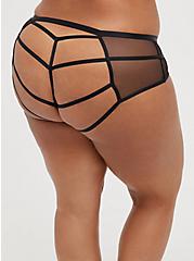 Cage Back Cheeky Panty - Faux Leather & Mesh Black, RICH BLACK, alternate
