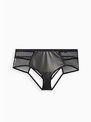 Cage Back Cheeky Panty - Faux Leather & Mesh Black, RICH BLACK, hi-res