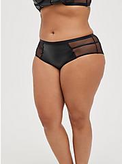 Cage Back Cheeky Panty - Faux Leather & Mesh Black, RICH BLACK, hi-res