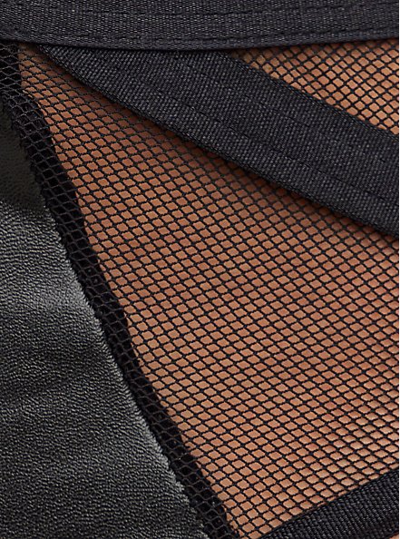 Cutout Thong Panty - Faux Leather & Mesh Black, RICH BLACK, alternate