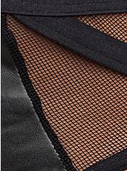 Plus Size Cutout Thong Panty - Faux Leather & Mesh Black, RICH BLACK, alternate