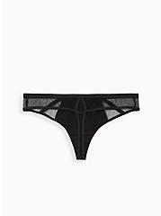 Cutout Thong Panty - Faux Leather & Mesh Black, RICH BLACK, alternate