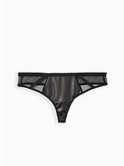 Cutout Thong Panty - Faux Leather & Mesh Black, RICH BLACK, hi-res