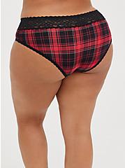 Wide Lace Second Skin Hipster Panty -  Plaid Red, NY PLAID, alternate