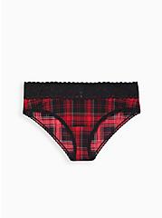 Wide Lace Second Skin Hipster Panty -  Plaid Red, NY PLAID, hi-res