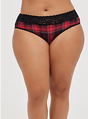 Wide Lace Second Skin Hipster Panty -  Plaid Red, NY PLAID, hi-res
