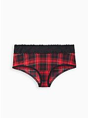 Wide Lace Trim Cheeky Panty - Second Skin Plaid Red, NY PLAID, hi-res