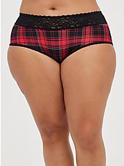 Wide Lace Trim Cheeky Panty - Second Skin Plaid Red, NY PLAID, hi-res