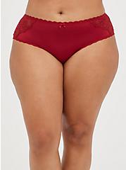 Plus Size Lattice Back Hipster Panty - Microfiber & Lace Red, BIKING RED, hi-res