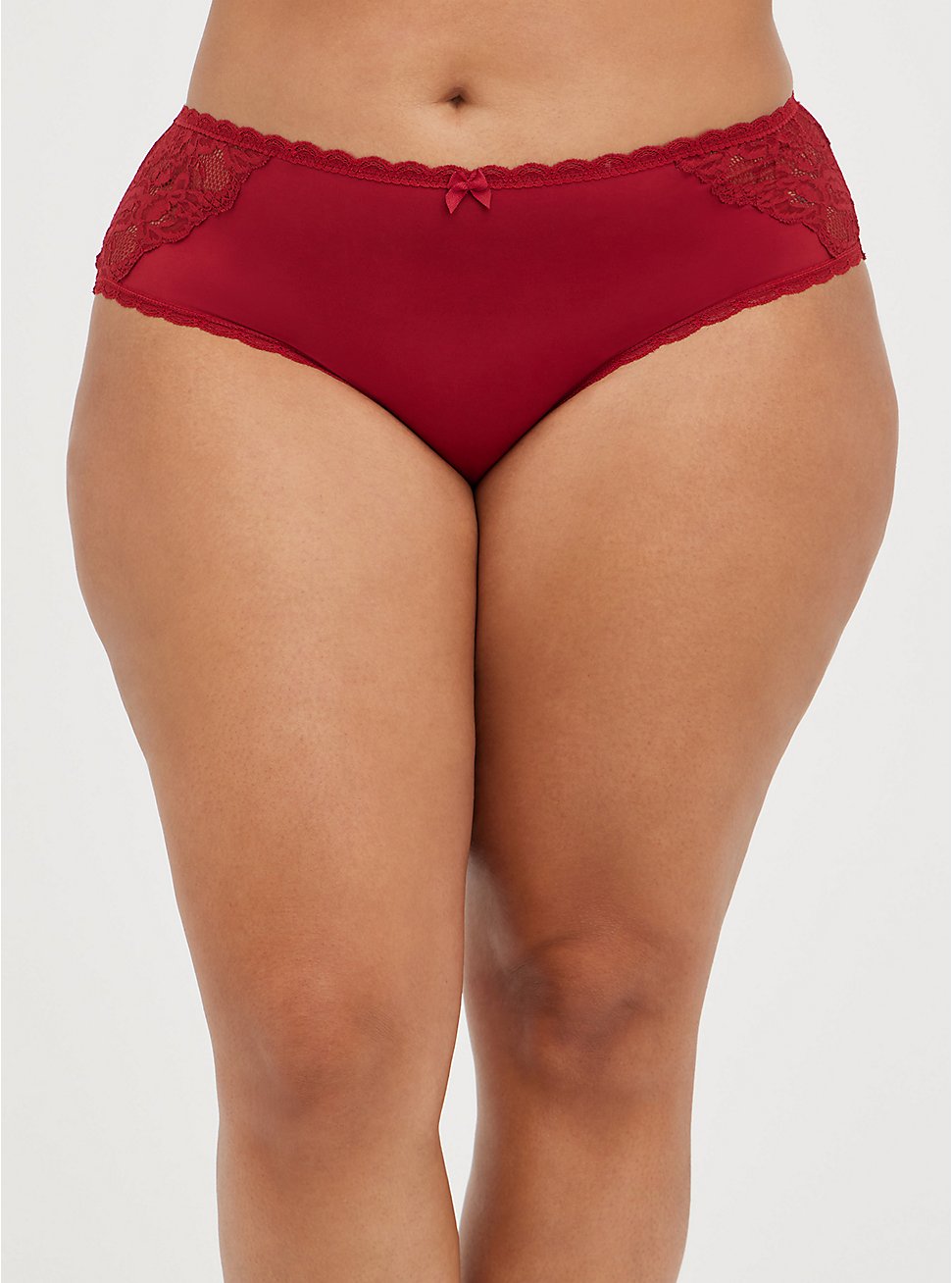 Plus Size Lattice Back Hipster Panty - Microfiber & Lace Red, BIKING RED, hi-res