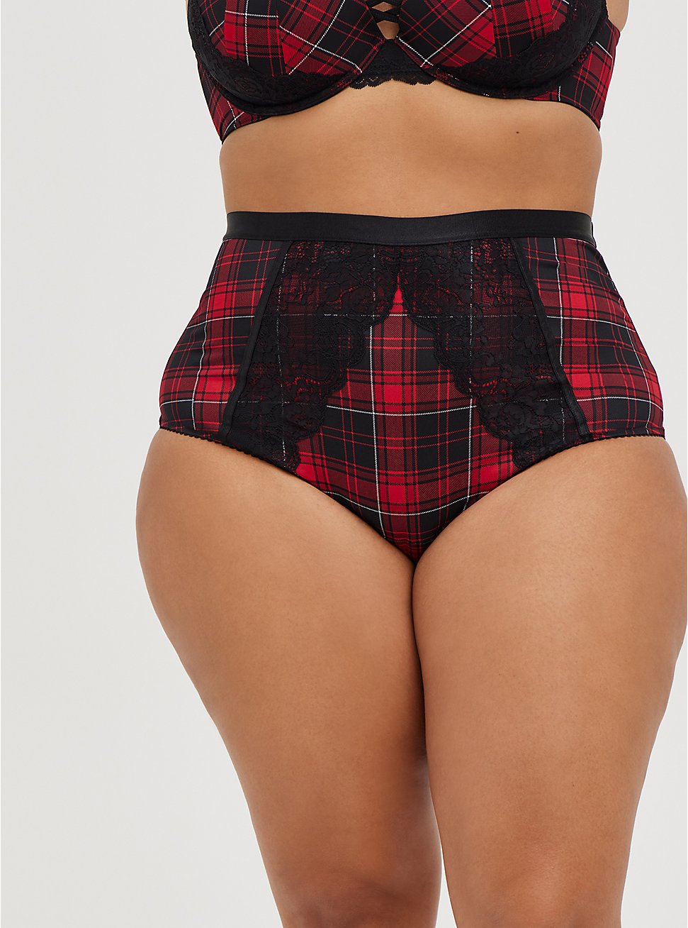 Cut-Out High Waist Panty - Lace Plaid Red, NY PLAID, hi-res