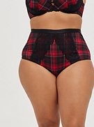 Cut-Out High Waist Panty - Lace Plaid Red, , hi-res