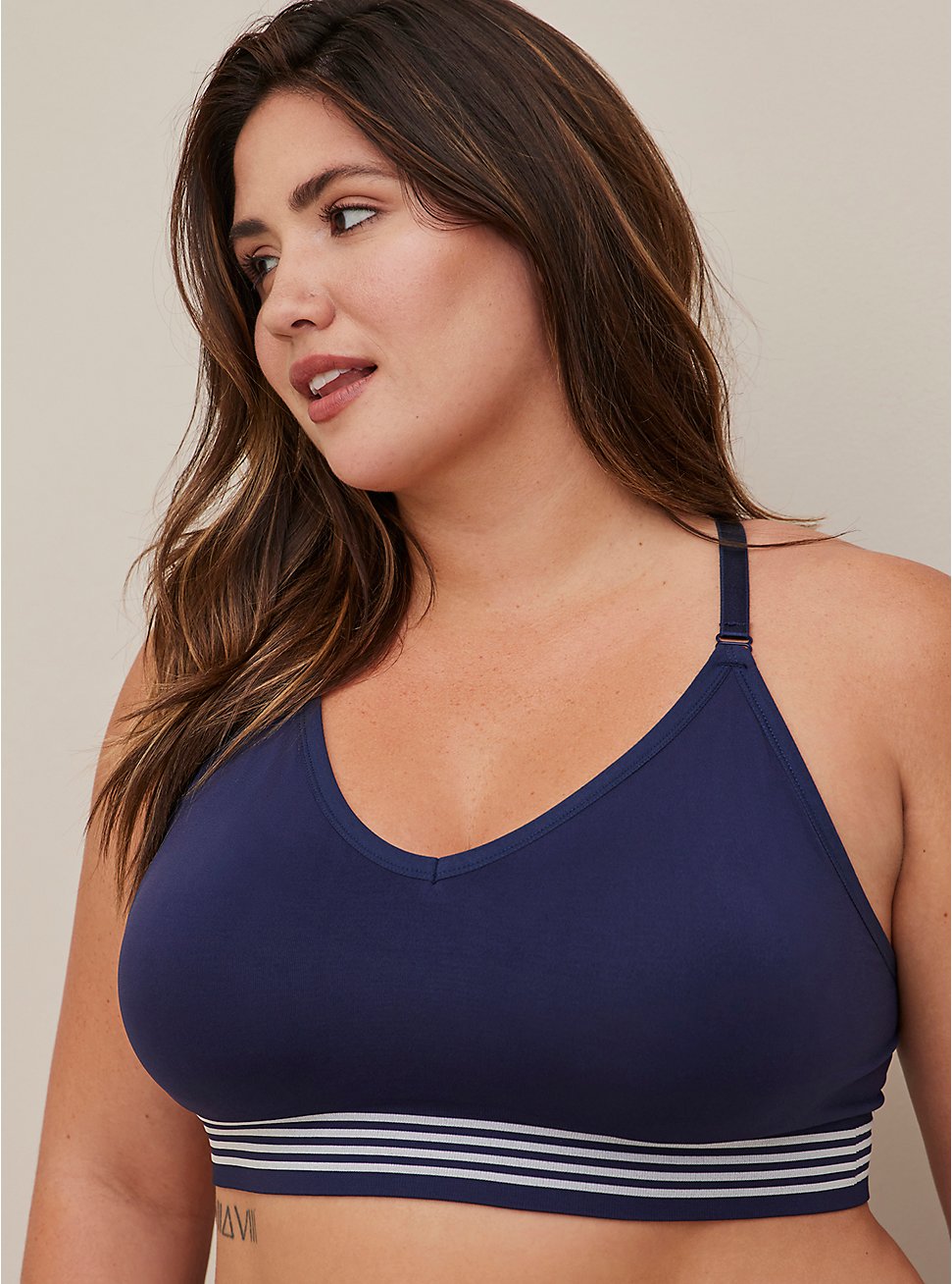 Plus Size Lightly Lined Seamless Sporty Bralette, PEACOAT, hi-res