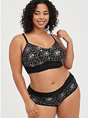Plus Size Lightly Padded Bralette - Cotton-Blend Webs Black And Silver, RAINBOW WEBS, alternate