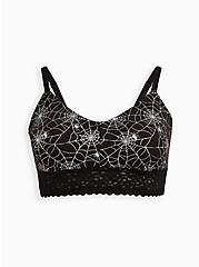 Plus Size Lightly Padded Bralette - Cotton-Blend Webs Black And Silver, RAINBOW WEBS, hi-res