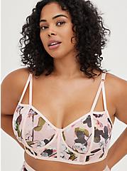 Unlined Longline Underwire Bralette - Mesh Underwire Roses Pink, DREAMWEAVE ROSES, hi-res