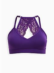 Plus Size Lightly Padded Seamless Flirt Racerback Bralette - Lace Purple, PURPLE, hi-res