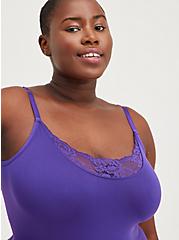 Plus Size Scoop Neck Bodysuit - Seamless Lace Flirt Purple, PURPLE, alternate