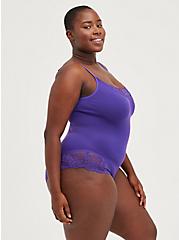 Plus Size Scoop Neck Bodysuit - Seamless Lace Flirt Purple, PURPLE, alternate