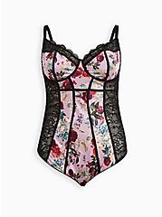 Underwire Bodysuit - Satin & Lace Floral Pink, FOREST FLORAL, hi-res