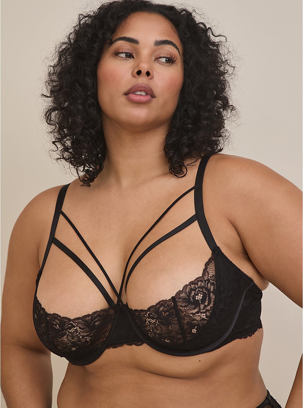 Lightly Lined Strappy Underwire Bralette - Lace Black, RICH BLACK, hi-res