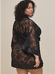 Lace Midi Kimono Sleeve Lingerie Robe, RICH BLACK, alternate
