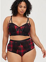 Unlined Longline Strappy Bralette - Plaid Red, NY PLAID, alternate