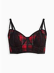 Plus Size Unlined Longline Strappy Bralette - Plaid Red, NY PLAID, hi-res