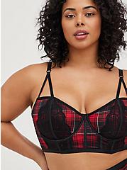 Unlined Longline Strappy Bralette - Plaid Red, NY PLAID, hi-res
