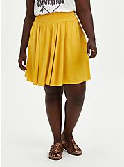 Yellow Woven Smock Waist Skater Skirt, , hi-res