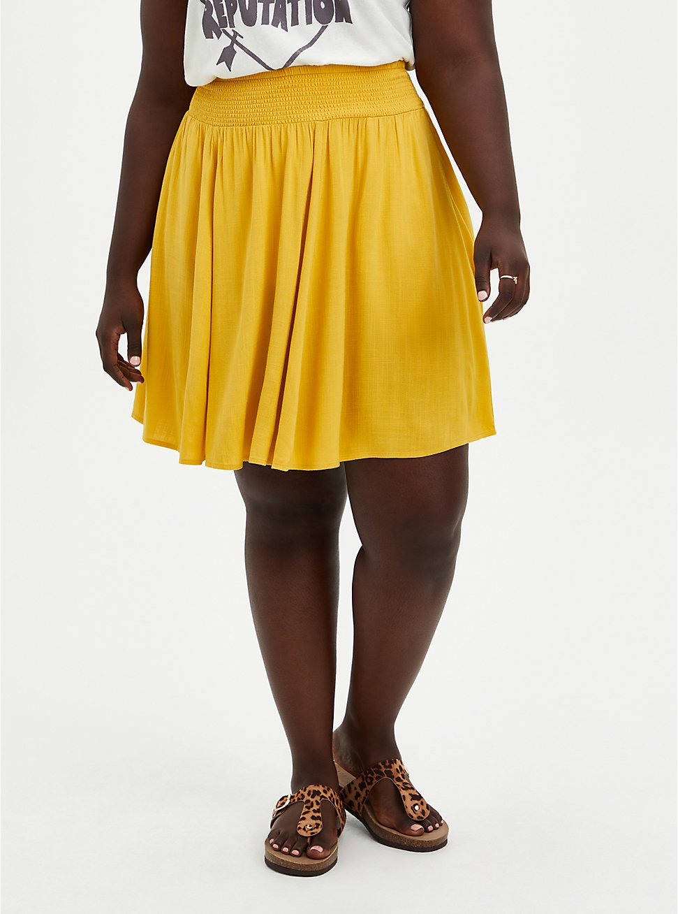 Yellow Woven Smock Waist Skater Skirt, , hi-res