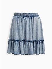 Washed Chambray Ruffle Mini Skirt, CHAMBRAY, hi-res