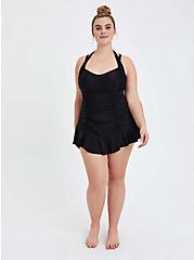 Black Ruched Halter Swim Dress - Short, DEEP BLACK, alternate