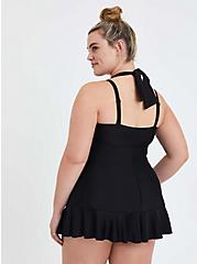 Black Ruched Halter Swim Dress - Short, DEEP BLACK, alternate