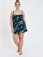 Plus Size A-Line Mid-Length Swim Dress - Palms Print , MULTI, alternate