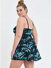 Plus Size A-Line Mid-Length Swim Dress - Palms Print , MULTI, alternate