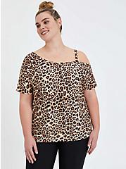 Plus Size Leopard Off Shoulder Swim Shirt, MULTI, hi-res
