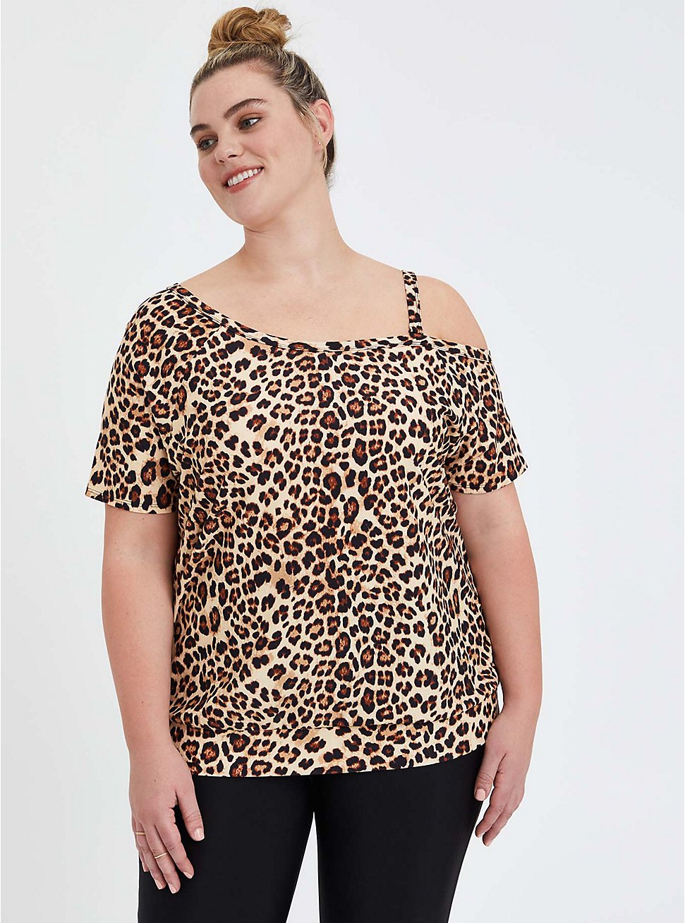 Plus Size Leopard Off Shoulder Swim Shirt, MULTI, hi-res