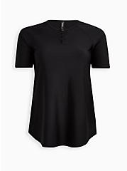 Plus Size Lace-Up Front Swim Shirt - Black, DEEP BLACK, hi-res