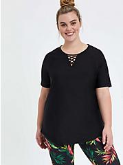 Lace-Up Front Swim Shirt - Black, DEEP BLACK, hi-res