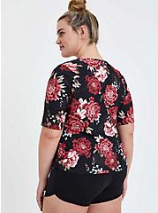 Floral Elbow Sleeve Side Cinch Swim Shirt, MULTI, alternate