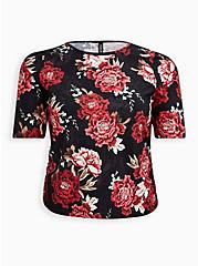 Plus Size Floral Elbow Sleeve Side Cinch Swim Shirt, MULTI, hi-res