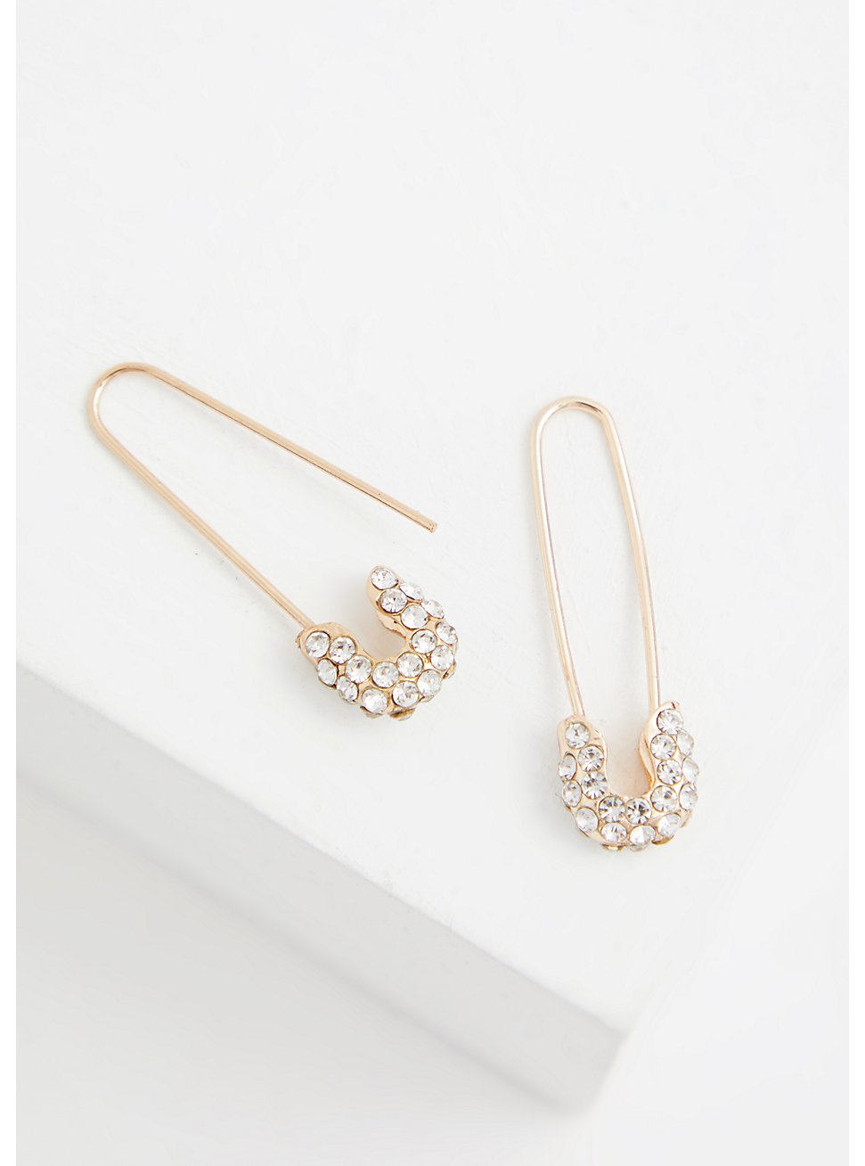 Plus Size Gold-Tone Safety Pin Earrings, , hi-res