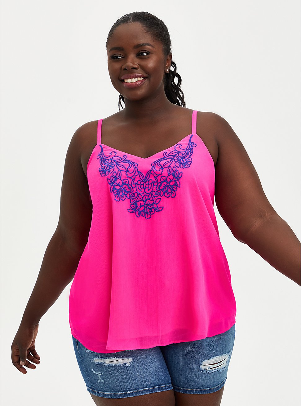 Plus Size - Sophie Embroidered Cami - Chiffon Neon Pink - Torrid